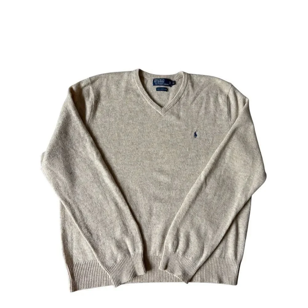 Polo Ralph‎ Lauren Men's Lambswool V Neck Sweater Tan Size XL